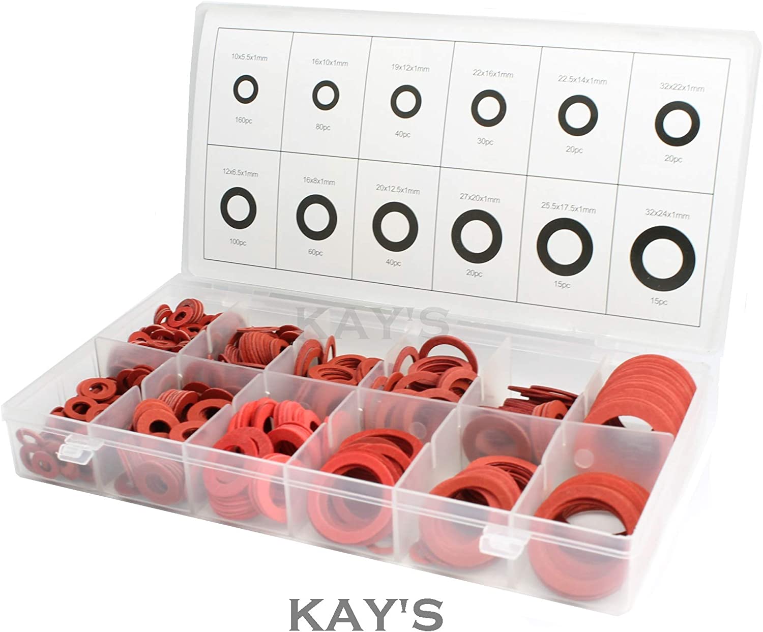 Unbekannt Toolzone 600 Assorted Fibre Washers, Red