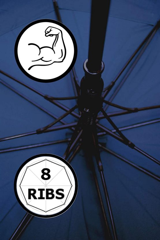 Collar and Cuffs London - Windproof Extra Strong - StormDefender City Umbrella - Vented Double Canopy - Auto Open - Solid Wood Hook Handle - Navy Blue - Image 4