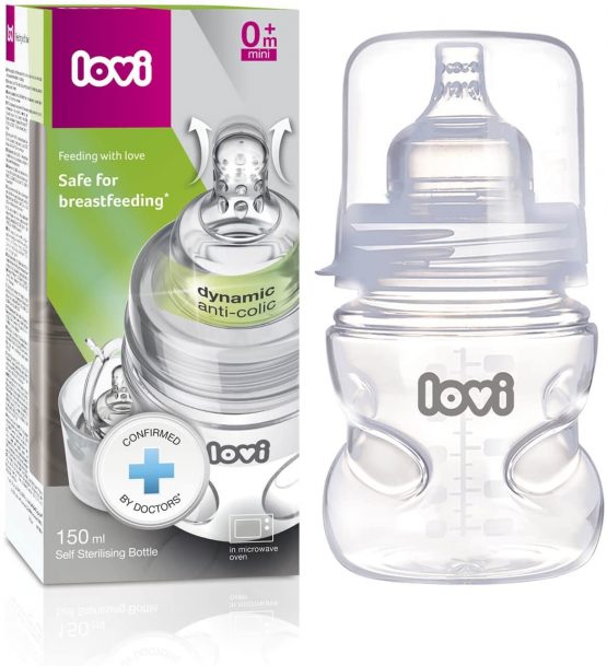 LOVI Self-Sterilizing Anti-Colic Feeding Bottle with Dynamic Teat | 0m+ | 150 ml | Microwave Friendly | SUPER Air Vent System | Protects the Sucking Reflex - Image 3
