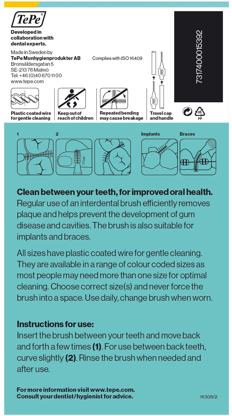 TePe Interdental Brush, Original, Yellow, 0.7mm/ISO 4, 8pcs, efficient Cleaning Between Teeth - Image 2