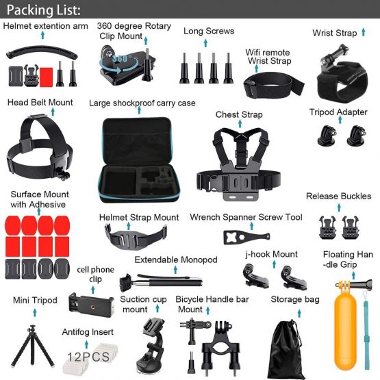Artman Action Camera Accessories Kit 58-In-1 for Gopro MAX GoPro Hero 10 9 8 7 6 5 Session 4 3+ 3 2 1 Black Silver Insta360 go 2 SJ4000/ SJ5000/ SJ6000 DJI OSMO Action DBPOWER AKASO Xiaomi Yi APEMAN - Image 2