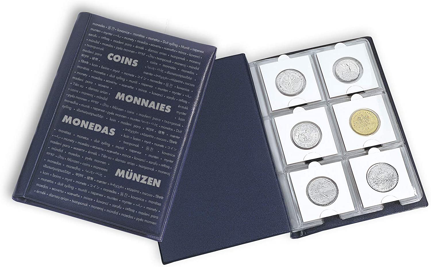 Leuchtturm 325026 Pocket album for 60 coin frames, 130 x 190 mm, padded cover, dark blue with silver embossed lid - Image 2