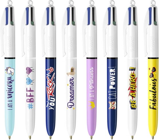 BIC 4 Colours Message Box - Ball Pens Medium Point (1.0 mm) - Assorted Messages, Metal Gift Box of 8 - Image 4
