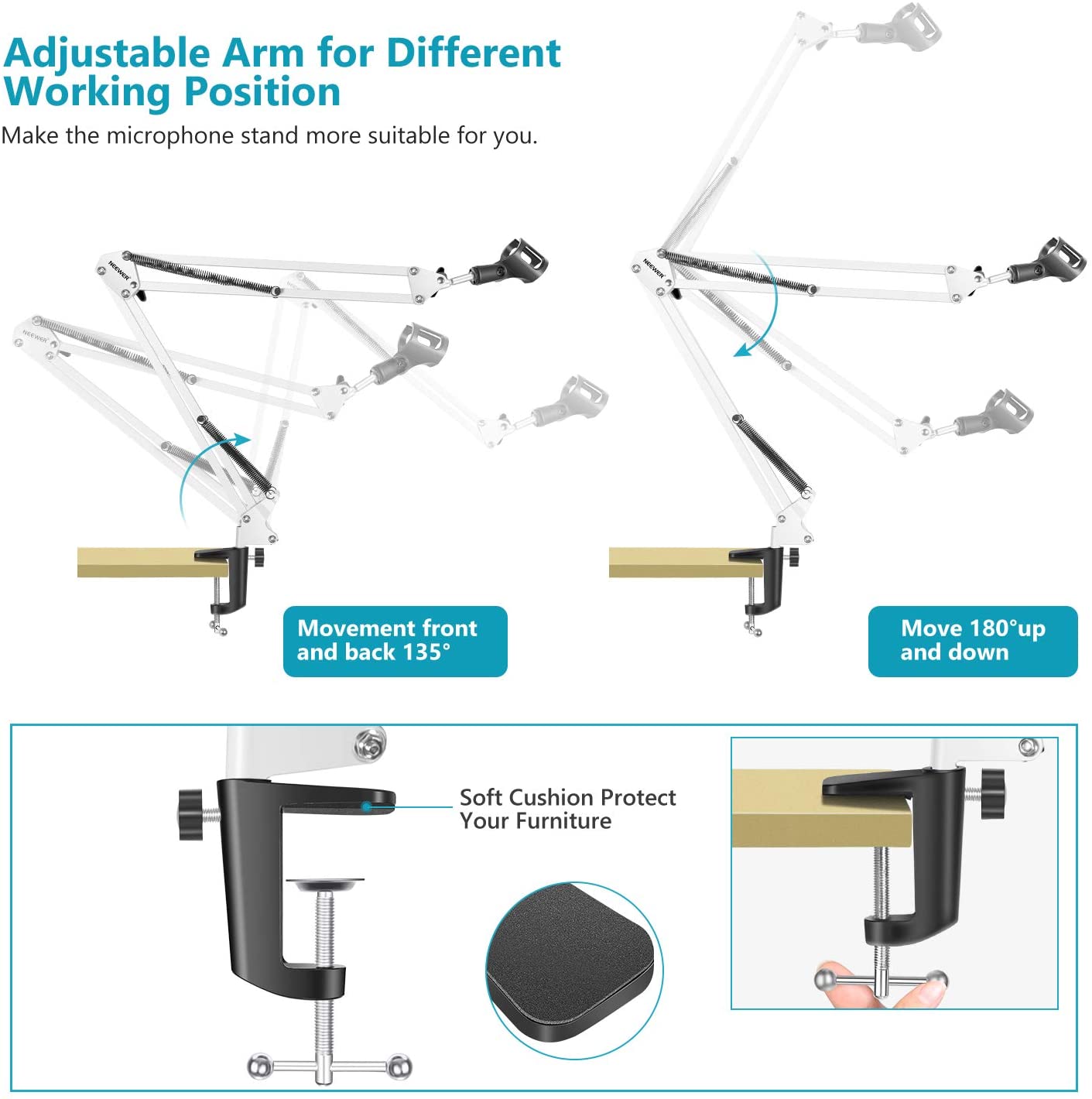 NEEWER Adjustable Microphone Suspension Boom Scissor Arm Stand, Max Load 1 KG Mic Stand for Radio Broadcasting Voice-Over - Image 3