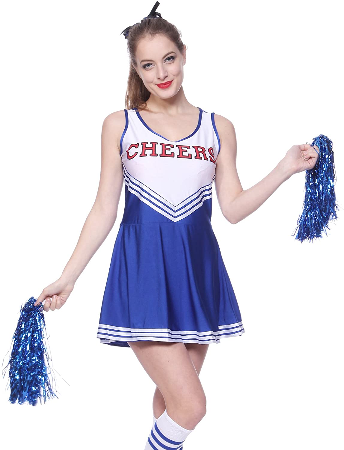 Ladies High School Cheer Girl Uniform Cheerleader Fancy Dress Costume ...