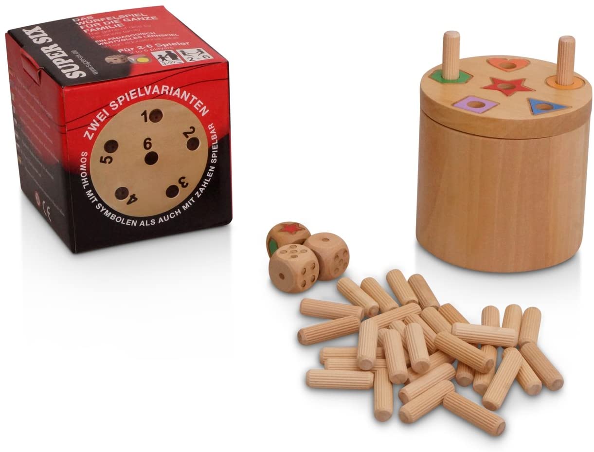 BestSaller 3020 'SUPER SIX' wood, playable on both sides, also for children 36 sticks & 3 cubes, natural (1 piece)