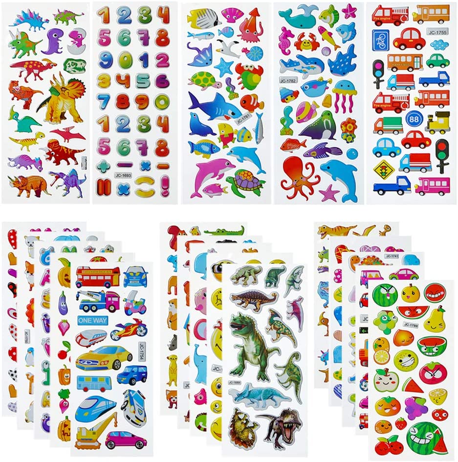 VEYLIN 25 Sheets 3D Puffy Stickers for Children 550+ kids Stickers for ...