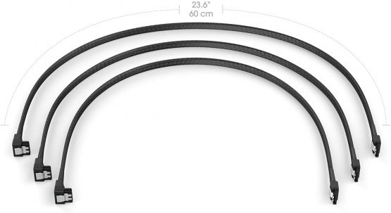 KabelDirekt – 3x SATA 3 cables 6Gb/s – 60cm, 90° angled connector (data cable, 6Gbit/s, SATA III/Serial ATA, L connector, set of 3 cables, connects HDDs/SSDs to the motherboard, black) - Image 2