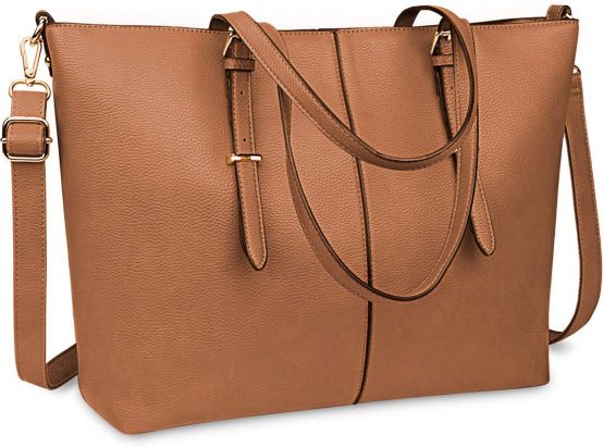Women Handbag Laptop Tote Bag 15.6 Inch Large Leather Shoulder Bag Designer Lightweight Computer Tote Bag Lady Stylish Handbags for Work Business School College Travel Brown