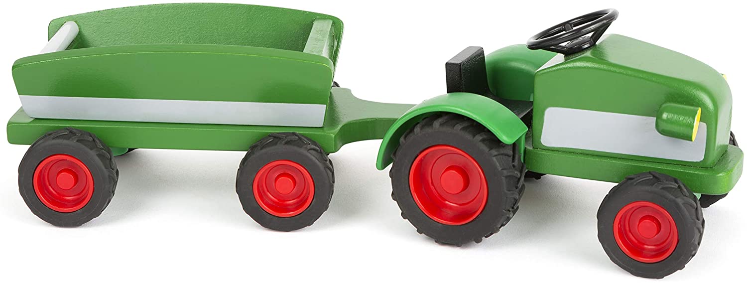 Woodfriends 11006 Tractor of wood, incl. trailer in a beautiful natural green, suitable for farms from 3 years - Image 2