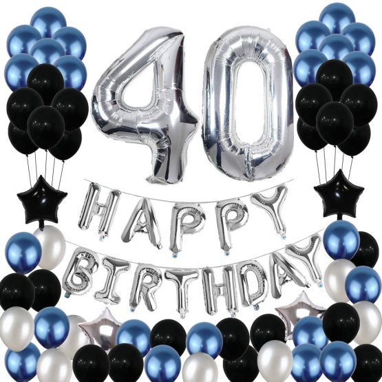 Yoart 40th Birthday Decorations Blue and Silver Black