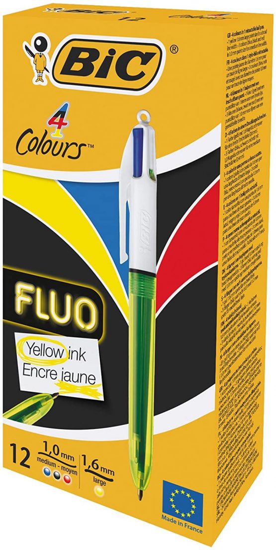 Bic 4 Colour Fluo Black/Blue/Red/Yellow Highlighter Pack 12