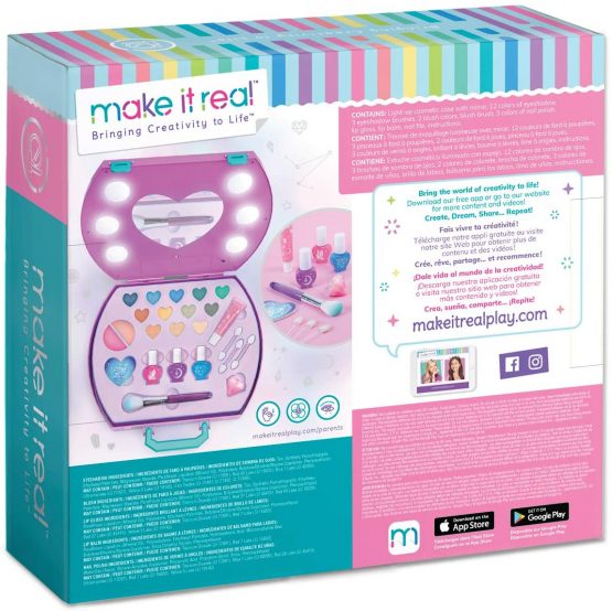 Make It Real - Light-Up Cosmetic Kit - Kids Makeup Case with Mirror and Lights for Girls and Tweens - Includes Eyeshadow, Nail Polish, Blush, Lip Gloss, Nail File, Makeup Brushes - Image 2