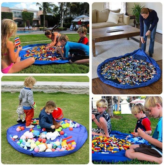 Toy Storage Bag and Blocks Organizer Basket, Children Play Mat 60 inch (150cm) - Portable Child Toy Organizer - Image 4