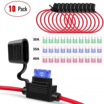 GTIWUNG 10PCS 12AWG Inline Wiring Harness, Small Assorted Fuses with Inline Fuse Holders, Blade Car Fuses Assortment Kit, ATC/ATO Automotive Holder with Fuse Blade Plug Socket