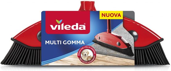 Vileda Multi Rubber Broom for Indoor and Outdoor Environments, Hard Rubber and Natural Rubber Suitable for Animal Fur and Hair, Red / Black, 34 x 13.5 x 4 cm