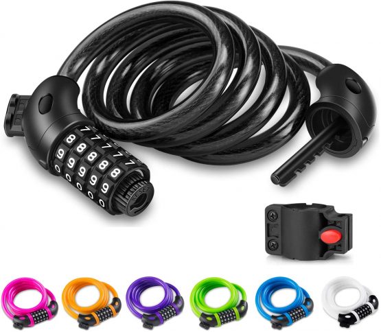 Opaza Bike Lock with 5-Digit Code, 1.2M/4ft Bicycle Lock Combination Cable Lock Lightweight & Security Bike Chain Lock for Bicycle, Mountain Bike, Scooter