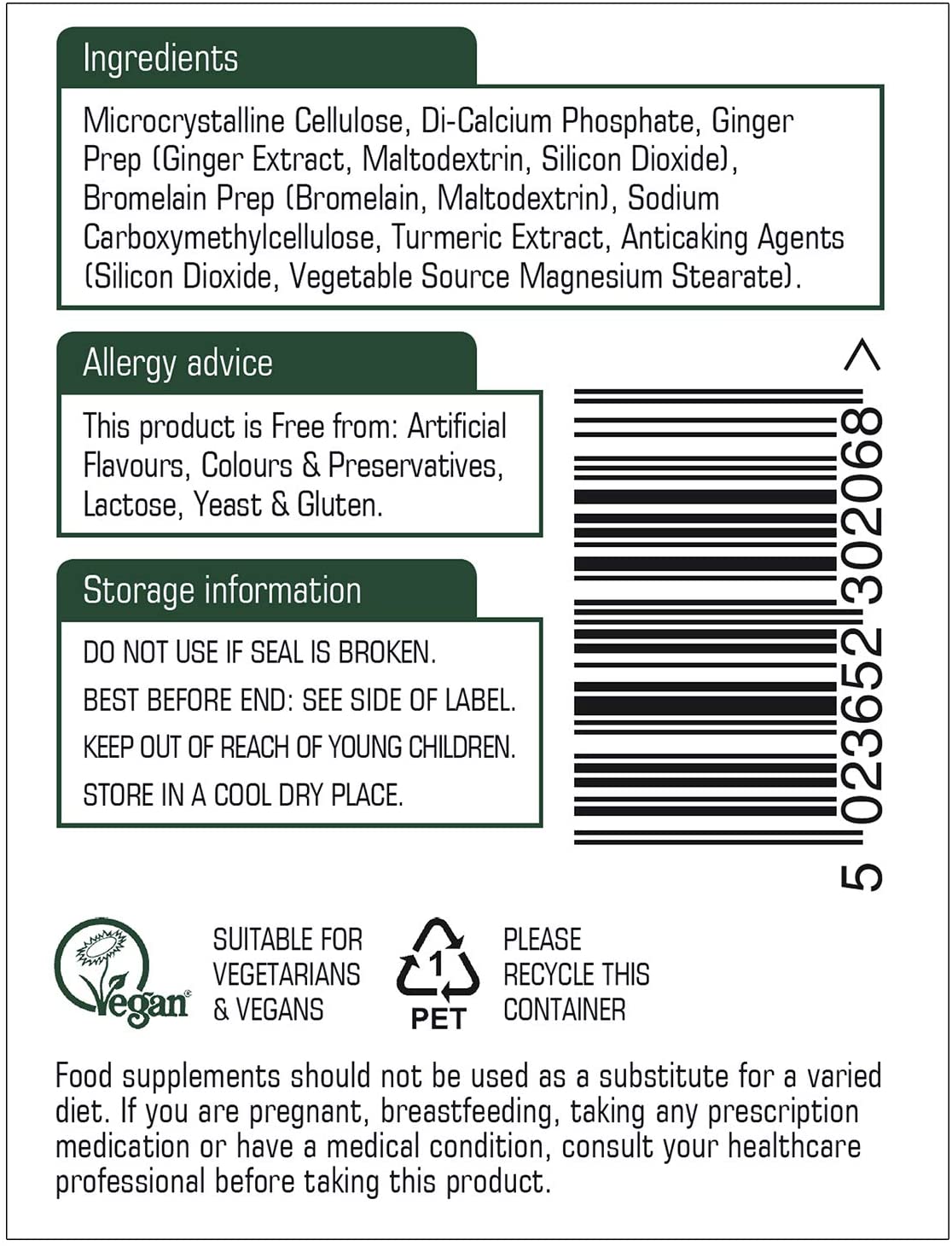 Natures Aid Ginger Turmeric Bromelain, 60 Tablets BigaMart