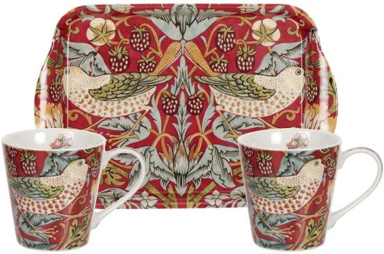 Portmeirion Home & Gifts Strawberry Thief Red Mug & Tray Set, 3 Count (Pack of 1)