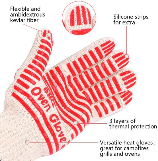 Revolutionary 250°C Extreme Heat Resistant EN407 Certified Heat Resistant Oven Gloves Hot Surface Handler Made from Nomex and Kevlar - Non-Slip Kitchen Silicone Gloves Five Fingers(Red(2 PCS)) - Image 2