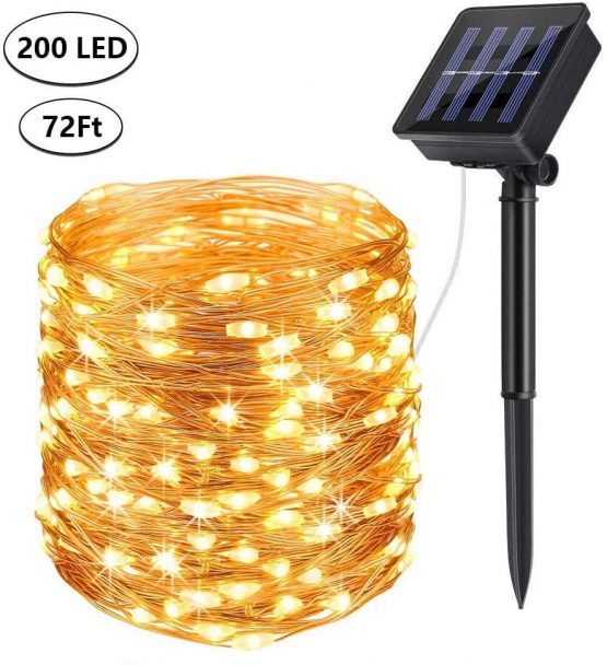DeepDream Solar Fairy Lights Outdoor, 72ft/20m 200 LED 8 Modes Solar Powered String Lights Waterproof Garden Lights Copper Wire Lighting for Patio Yard Party Wedding Christmas (Warm White)