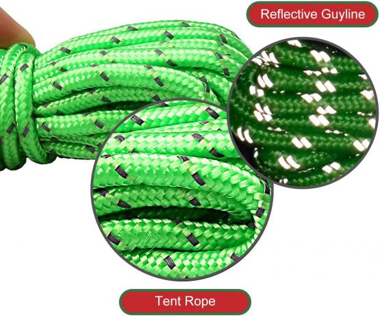 BHGWR 8 Pack Reflective Tent Guy Ropes, Light-Weight Tent Guide Lines Cord with Aluminum Tensioners Adjuster, 13 Feet Green Guy Rope Ideal for Outdoor Camping Hiking Awning Tents - Image 4