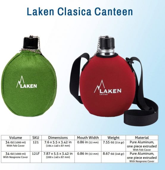 Laken Clasica 1 Litre Water Canteen, Aluminum Camping Bottle with Neoprene Pouch and Strap, Narrow Mouth, Leak Proof, BPA Free, Red - Image 2