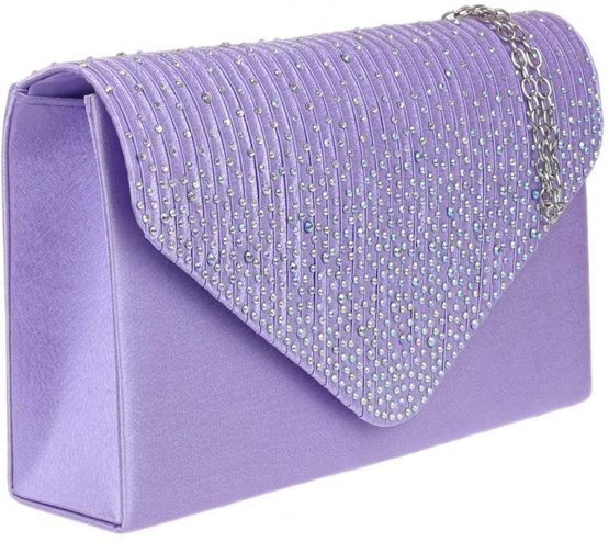 Girly HandBags Pleated Satin Clutch Bag Diamante Shoulder Chain Elegant Prom Wedding Evening - Image 2