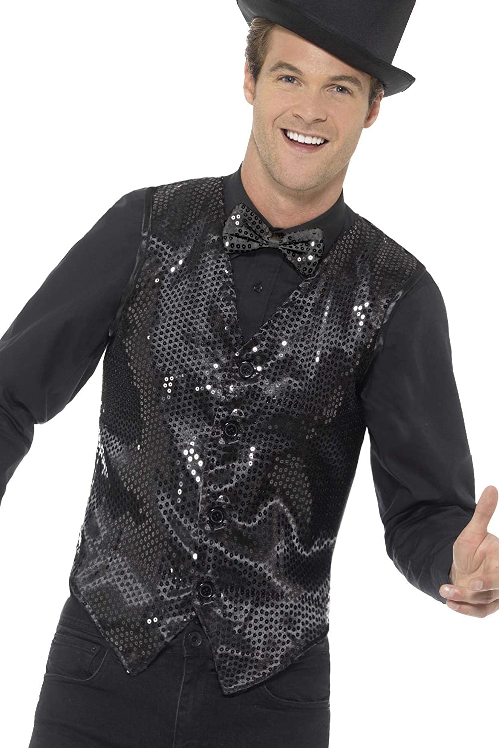 Smiffys Sequin Waistcoat, Black, Party & Carnival Fancy Dress, Party Dress Up Costumes Halloween, XL - Size 46"-48"