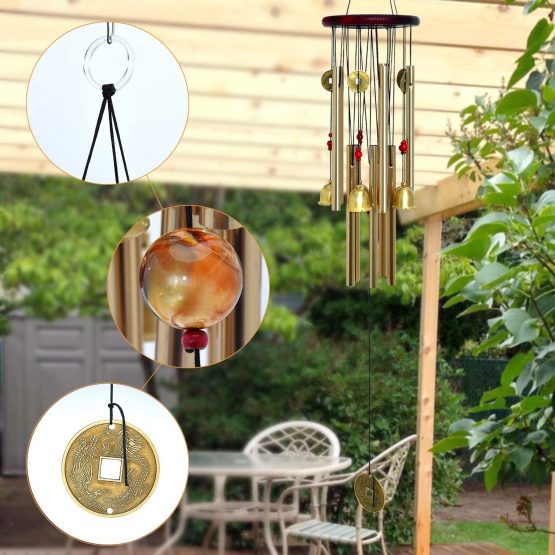 Bwinka Chinese Traditional Amazing 10 Tubes 5 Bells Bronze Yard Garden Outdoor Living Wind Chimes 85cm - Image 4