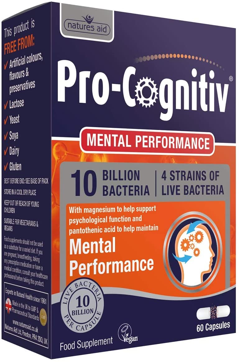 Natures Aid Bio360 Pro-Cognitiv Probiotic 10 Billion Live Bacteria CFU, Supports Brain Health and Mental Performance