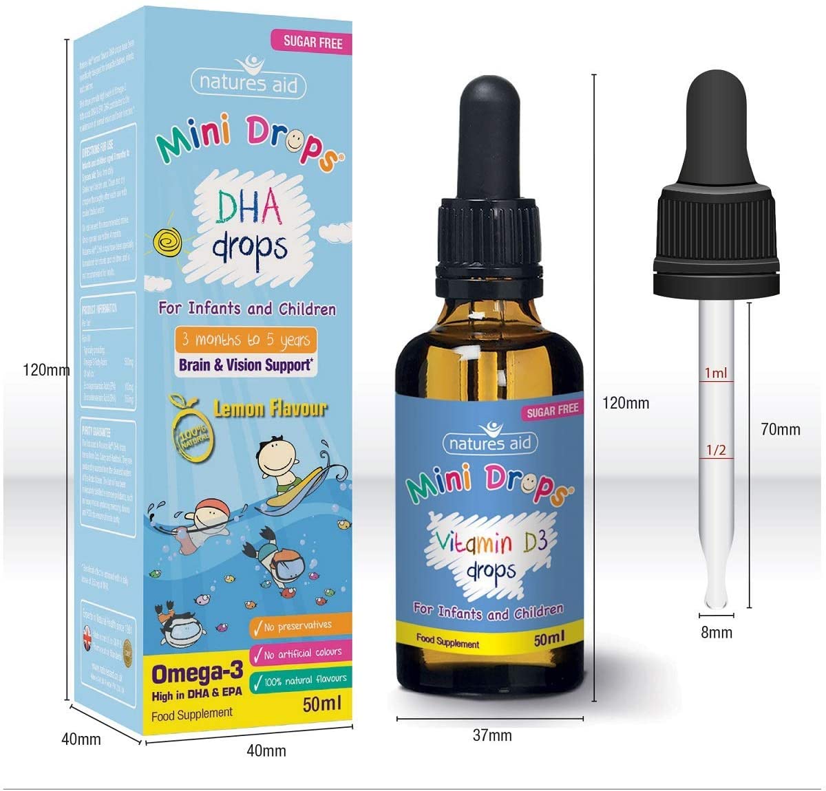 Natures Aid DHA Omega-3 Mini Drops for Babies & Kids 50ml, Supports Brain & Vision Health, Sugar-Free, Vegan, Gluten-Free - Image 2