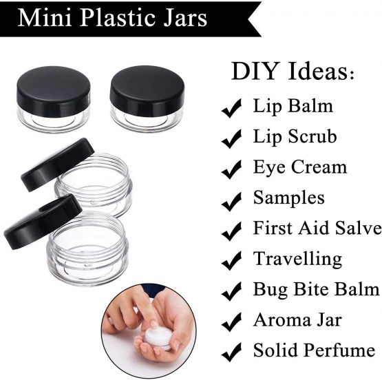 20 Pcs Empty Cosmetics Container Pots Travel Plastic Jars with Black Screw Lids for Cream, Sample, Powder, Makeup Storage (5, 10, 15, 20 Gram), Includes 3 Pack Mini Spatula by Yalbdopo - Image 4