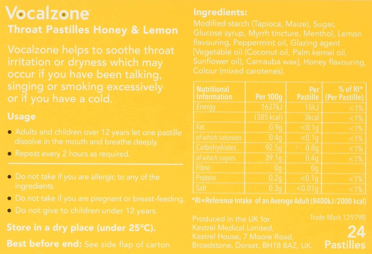 Vocalzone Throat Pastilles Honey & Lemon 24 - Image 2