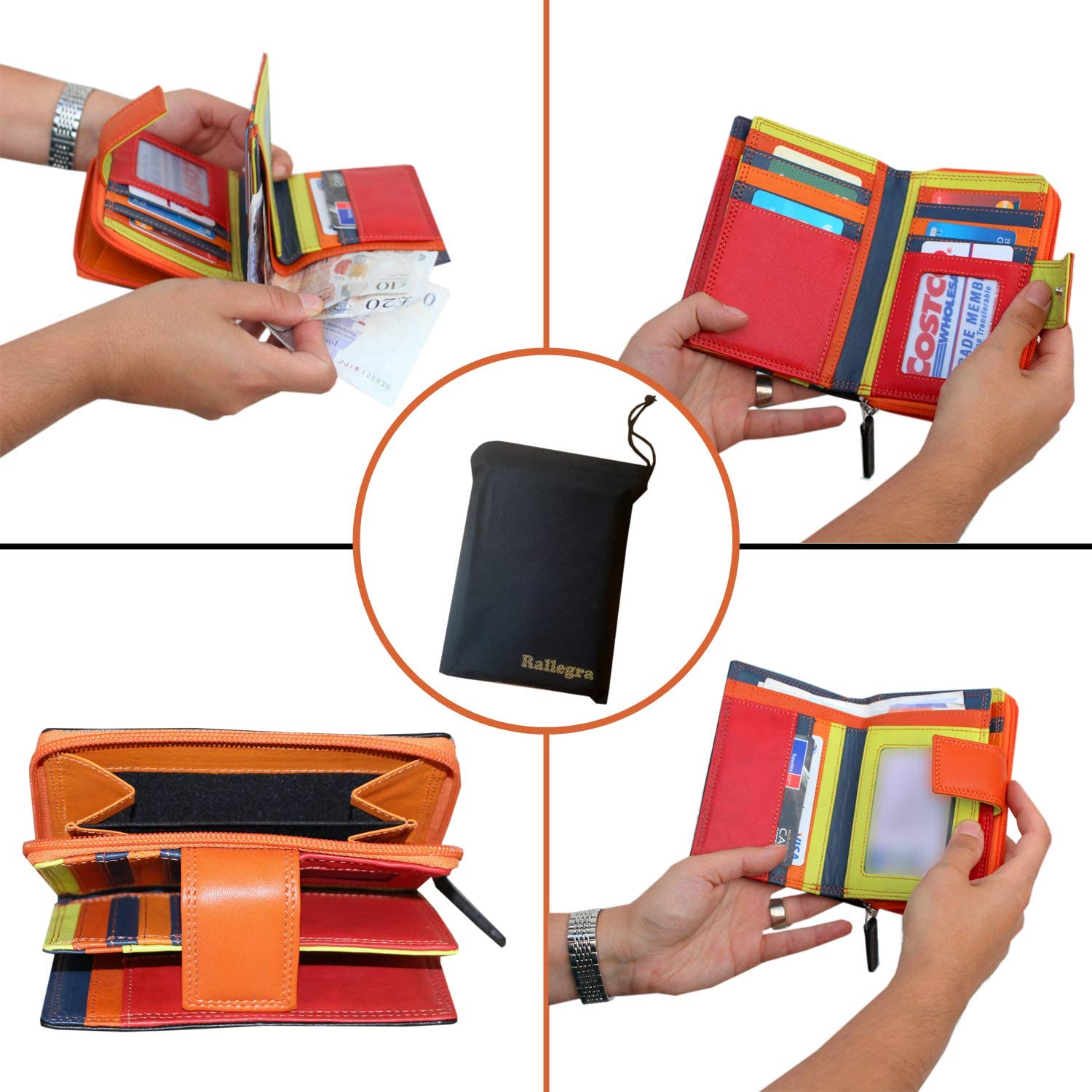 Ladies Wallet Soft Multi Coloured Hand Double-Stitched Real Nappa Leather Long 