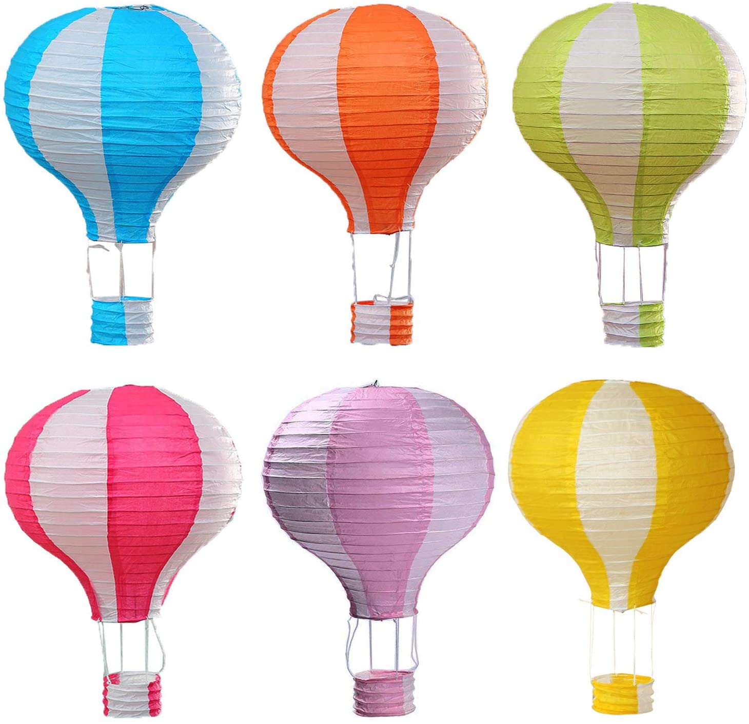 Famgee Hanging Hot Air Balloon Paper Lanterns Set Party Decoration Birthday Wedding Christmas Party Decor Gift Stripe Set Pack of 6 Pieces 30 cm (12")