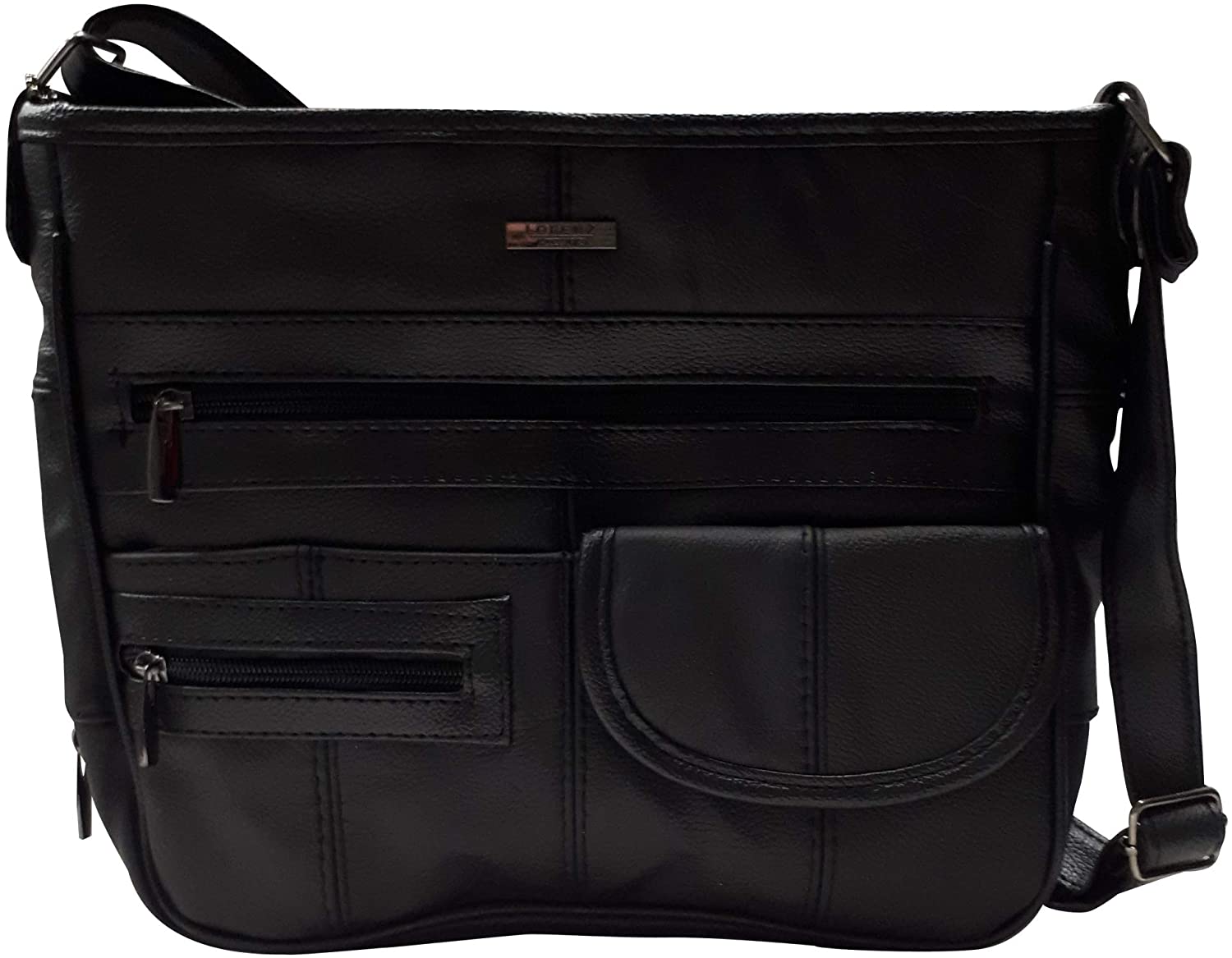 GENUINE LEATHER HANDBAG WITH ORGANISER (REF3771) (BLACK)(Size: Medium)