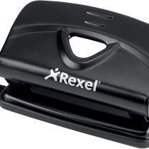 Rexel Value 210 2 Hole Punch, 10 Sheet Capacity, Adjustable Guide Bar, Metal, Black, 2100759