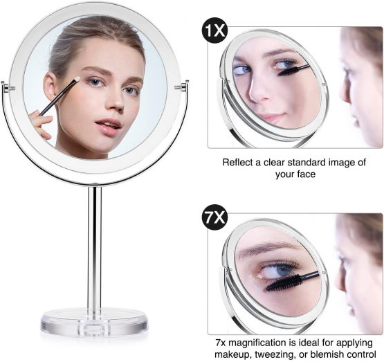 BEAUTIFIVE Vanity Mirror, Dressing Table Makeup Mirror with 1x/7x, 6’’ 360° Swivel Magnifying Mirror, Bathroom Mirror with Crystal-like Style - Image 3