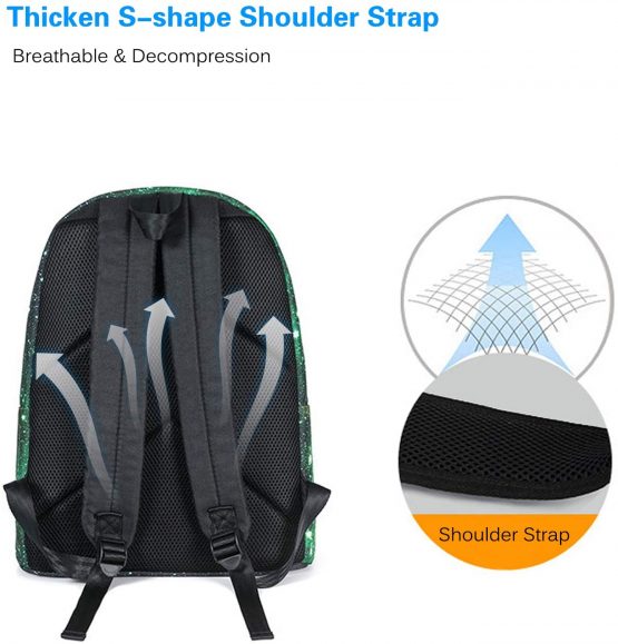FANDARE Casual Daypack Backpacks Galaxy School Bag for Girls Boys High College Teens Knapsack Men Boy Women Travel Laptop Rucksack College Bookbag Waterproof Polyester Green - Image 4