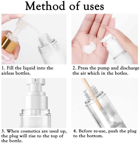 Alledomain 6Pcs 50Ml Airless Pump Bottle | Refillable Empty Clear Travel Lotion Pump Containers Dispenser/Vacuum Press Pump Bottles for Foundation, Essence, Lotion - Image 4