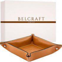 BELCRAFT Orvieto Leather Tidy Tray, Handmade Classic Italian Style, Key Wallet, Coin Box, Tan (19x19 cm)