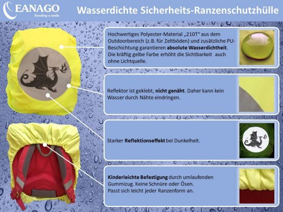 EANAGO Premium School Bag/Backpack Rain Cover Seamless 100% Waterproof with Safety Reflective Image - Image 2