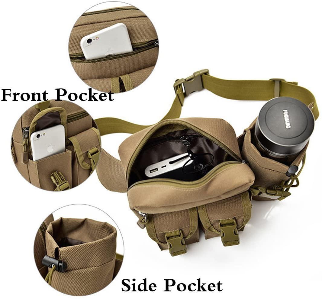 Rullar Hiking Waist Fanny Pack With Water Bottle Holder Tactical Drop Leg Bag Tackle Storage Bags & Wraps Running Waist Hip Belt Bag Motorcycle Bike Pouch Shoulder Bag Camouflage - Image 4