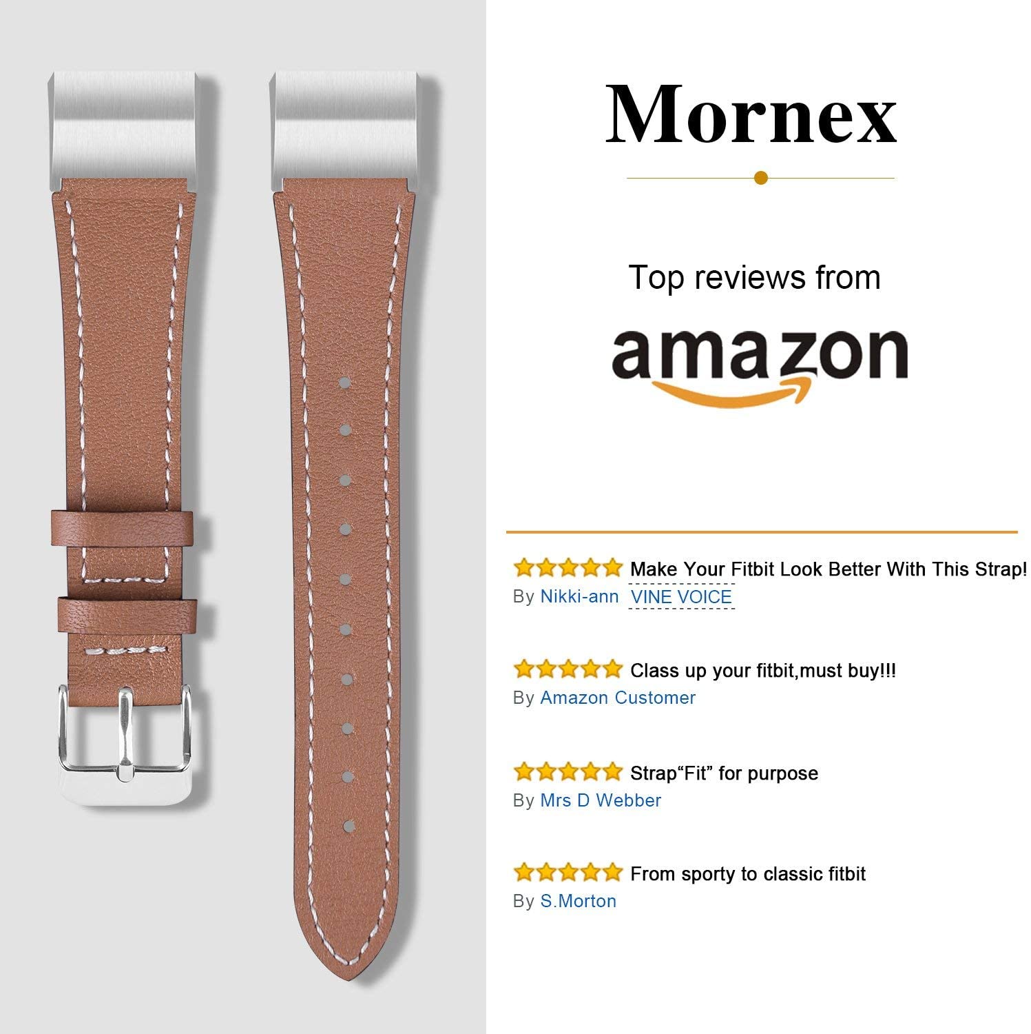 Mornex Strap Compatible Fitbit Charge 2 Band Leather Strap - Image 2