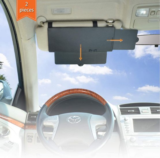 WANPOOL Car Visor Sunshade, Car Visor Anti-glare Sunshade Extender for Front Seat Driver and Passenger - 2 Pieces (Black) - Image 2