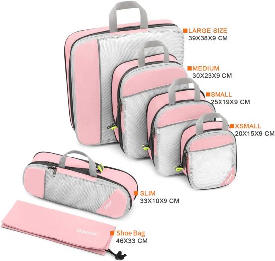 Gonex Compression Packing Cubes, 6 PCS Travel Luggage Packing Organizers with Mesh Extensible Suitcase Organiser for Travel - Image 2