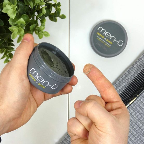 men-u pomade for men DEFINE & SHINE 100ml – Hair pomade w/ medium hold and high shine. Helps tone down grey hair & washes out easily - Mens hair products by men-u, Single walled 100ml styling puck. - Image 2