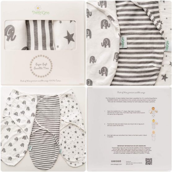 DaisyGro Certified Organic Baby Swaddle Wraps, 0-3 Months, 3 Unisex Designs - Image 2