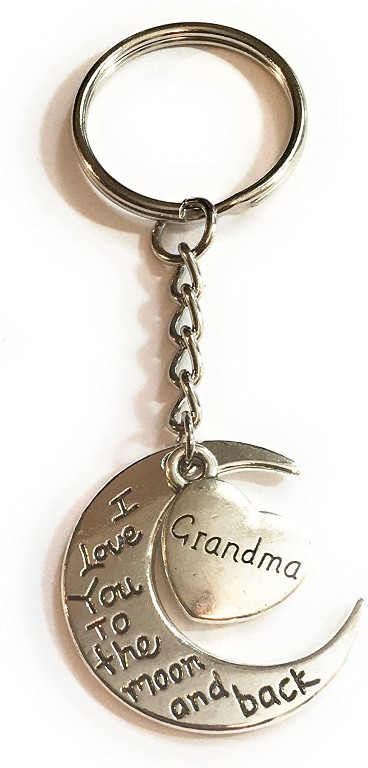FizzyButton Gifts Keyring Grandma I love you to the moon and back silver tone charm key ring